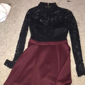 Black lace dress with maroon shirt dress
